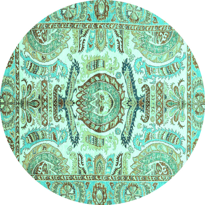 Round Machine Washable Abstract Turquoise Modern Area Rugs, wshabs3358turq