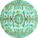 Round Machine Washable Abstract Turquoise Modern Area Rugs, wshabs3358turq