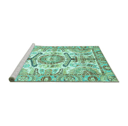 Sideview of Machine Washable Abstract Turquoise Modern Area Rugs, wshabs3358turq