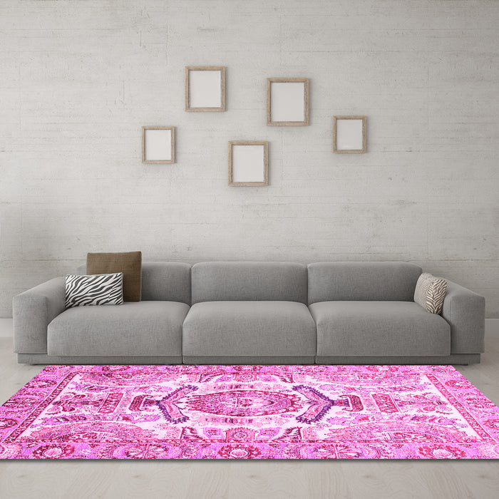 Machine Washable Abstract Pink Modern Rug in a Living Room, wshabs3358pnk