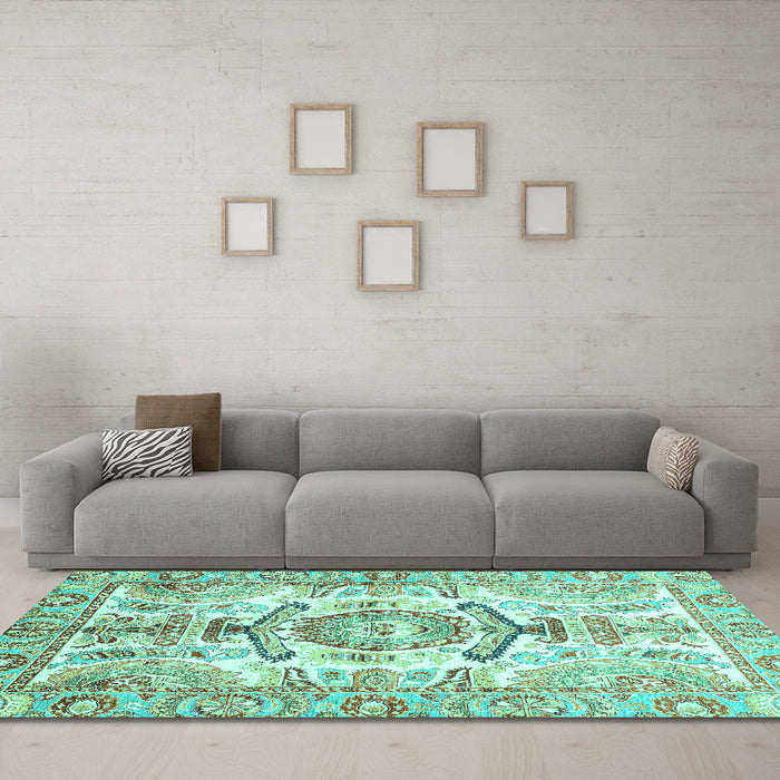 Machine Washable Abstract Turquoise Modern Area Rugs in a Living Room,, wshabs3358turq