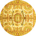 Round Machine Washable Abstract Yellow Modern Rug, wshabs3358yw