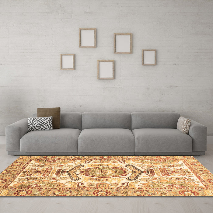 Machine Washable Abstract Brown Modern Rug in a Living Room,, wshabs3358brn