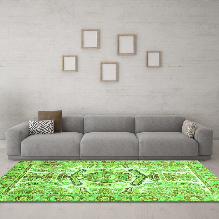 Machine Washable Abstract Green Modern Area Rugs in a Living Room,, wshabs3358grn