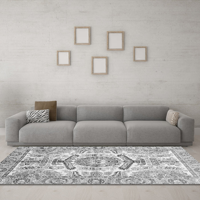 Machine Washable Abstract Gray Modern Rug in a Living Room,, wshabs3358gry