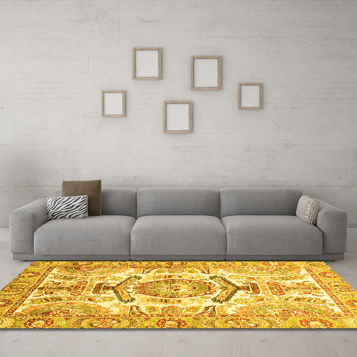 Machine Washable Abstract Yellow Modern Rug in a Living Room, wshabs3358yw