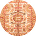 Round Machine Washable Abstract Orange Modern Area Rugs, wshabs3358org