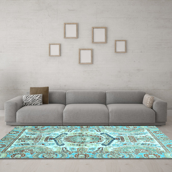 Machine Washable Abstract Light Blue Modern Rug in a Living Room, wshabs3358lblu