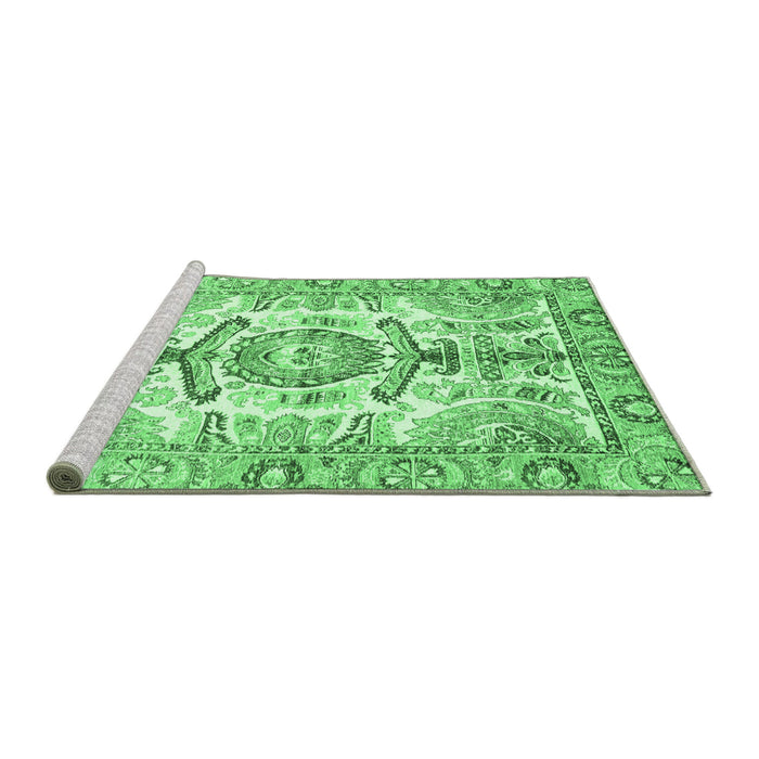 Sideview of Machine Washable Abstract Emerald Green Modern Area Rugs, wshabs3358emgrn
