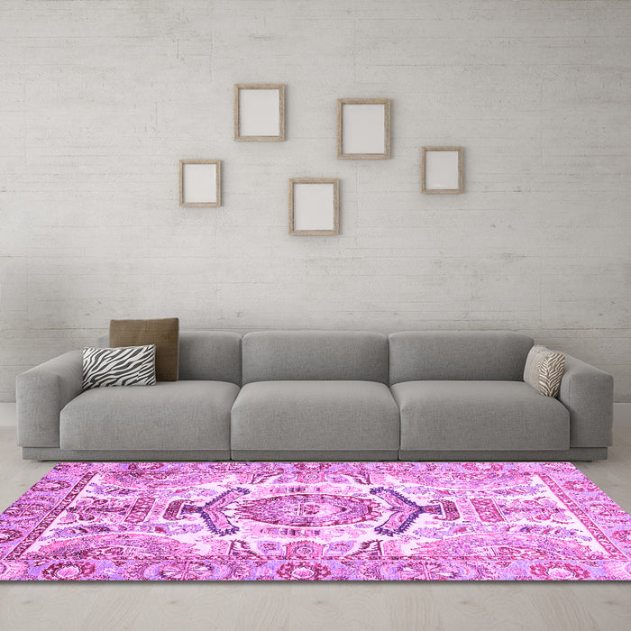 Machine Washable Abstract Purple Modern Area Rugs in a Living Room, wshabs3358pur