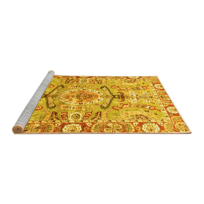 Sideview of Machine Washable Abstract Yellow Modern Rug, wshabs3359yw