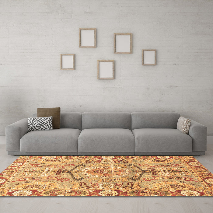 Machine Washable Abstract Brown Modern Rug in a Living Room,, wshabs3359brn