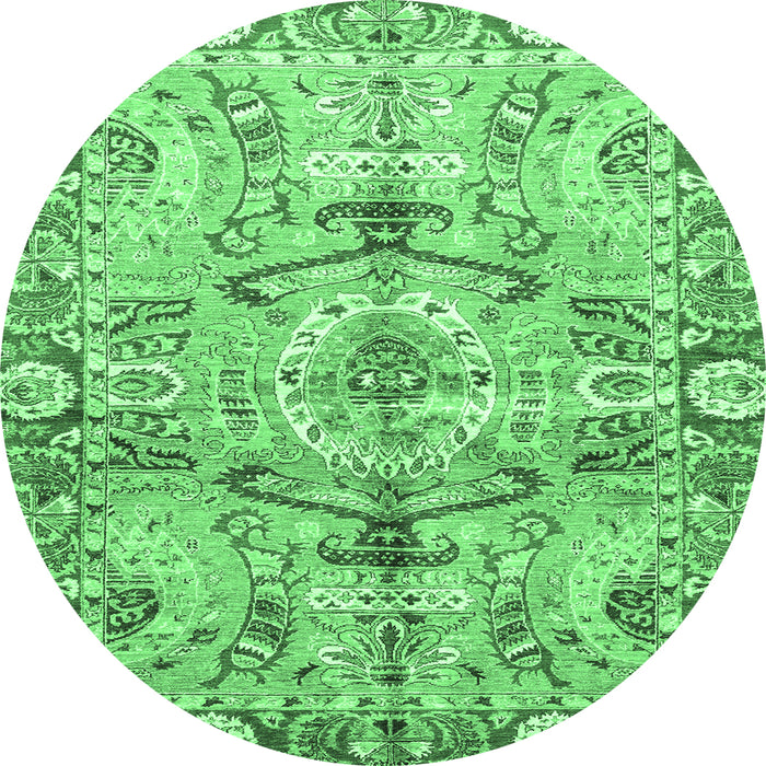 Round Machine Washable Abstract Emerald Green Modern Area Rugs, wshabs3359emgrn