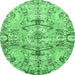 Round Machine Washable Abstract Emerald Green Modern Area Rugs, wshabs3359emgrn