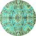 Round Machine Washable Abstract Turquoise Modern Area Rugs, wshabs3359turq