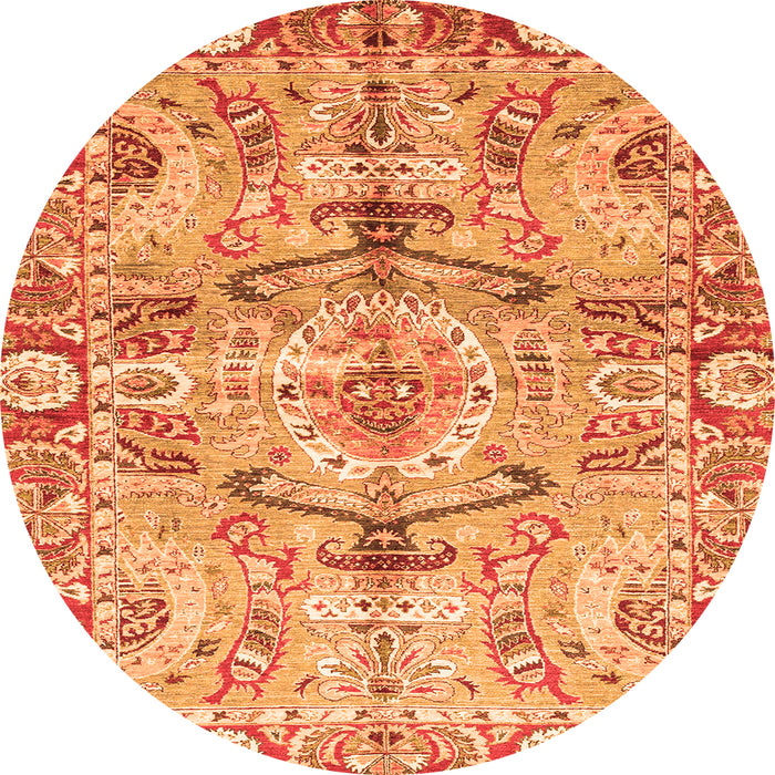 Round Machine Washable Abstract Orange Modern Area Rugs, wshabs3359org