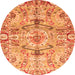 Round Machine Washable Abstract Orange Modern Area Rugs, wshabs3359org