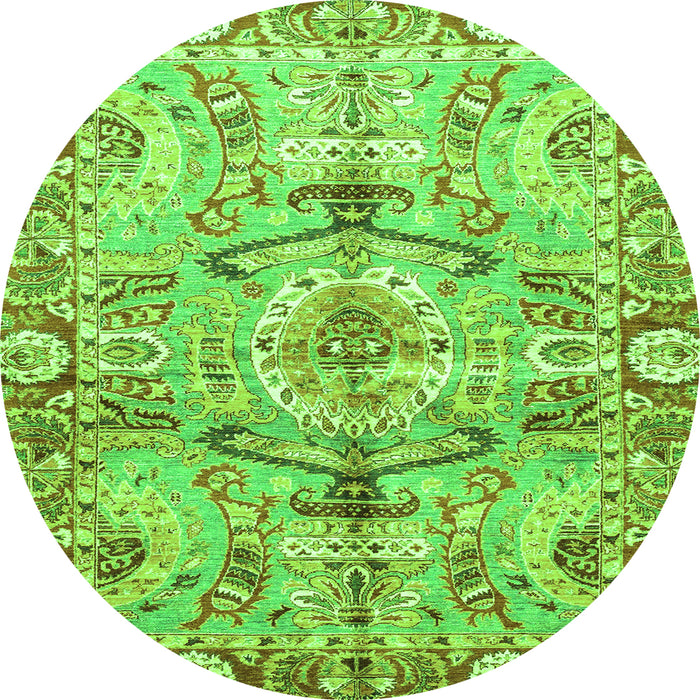 Round Machine Washable Abstract Green Modern Area Rugs, wshabs3359grn