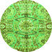 Round Machine Washable Abstract Green Modern Area Rugs, wshabs3359grn