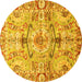 Round Machine Washable Abstract Yellow Modern Rug, wshabs3359yw