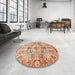 Round Machine Washable Abstract Red Rug in a Office, wshabs3359