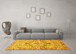 Machine Washable Abstract Yellow Modern Rug in a Living Room, wshabs3359yw