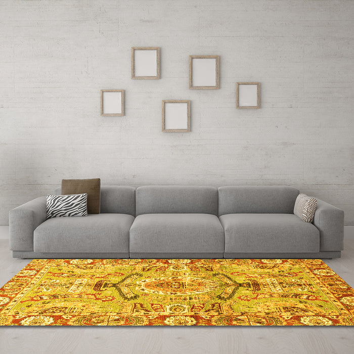 Machine Washable Abstract Yellow Modern Rug in a Living Room, wshabs3359yw