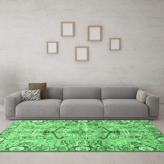 Machine Washable Abstract Emerald Green Modern Area Rugs in a Living Room,, wshabs3359emgrn