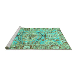 Sideview of Machine Washable Abstract Turquoise Modern Area Rugs, wshabs3359turq