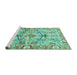 Sideview of Machine Washable Abstract Turquoise Modern Area Rugs, wshabs3359turq