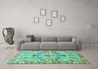 Machine Washable Abstract Turquoise Modern Rug, wshabs3359turq