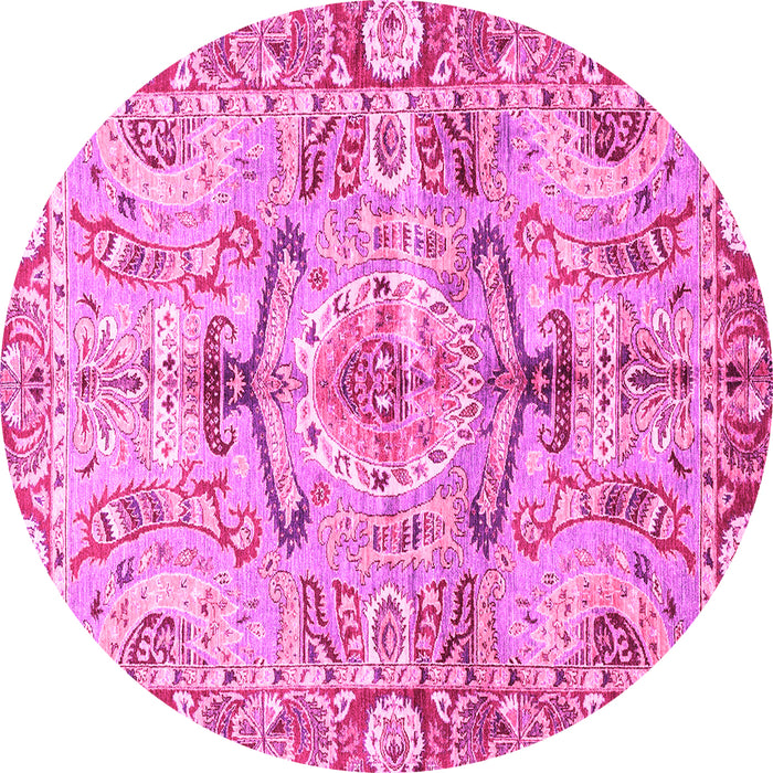 Round Machine Washable Abstract Pink Modern Rug, wshabs3359pnk