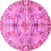 Round Machine Washable Abstract Pink Modern Rug, wshabs3359pnk