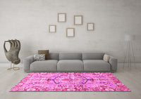 Machine Washable Abstract Pink Modern Rug, wshabs3359pnk