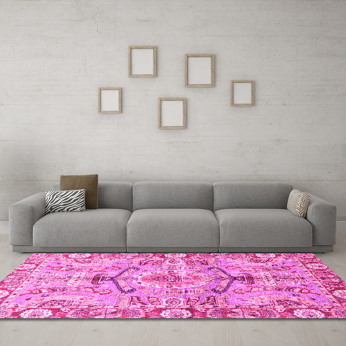 Machine Washable Abstract Pink Modern Rug in a Living Room, wshabs3359pnk