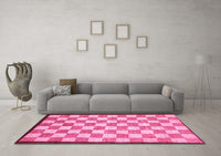 Machine Washable Checkered Pink Modern Rug, wshabs335pnk