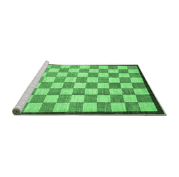 Sideview of Machine Washable Checkered Emerald Green Modern Area Rugs, wshabs335emgrn