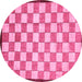 Round Machine Washable Checkered Pink Modern Rug, wshabs335pnk