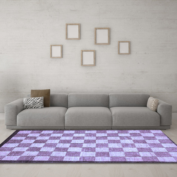 Machine Washable Checkered Blue Modern Rug in a Living Room, wshabs335blu
