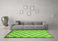 Machine Washable Checkered Green Modern Rug, wshabs335grn