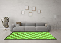 Machine Washable Checkered Green Modern Area Rugs in a Living Room,, wshabs335grn