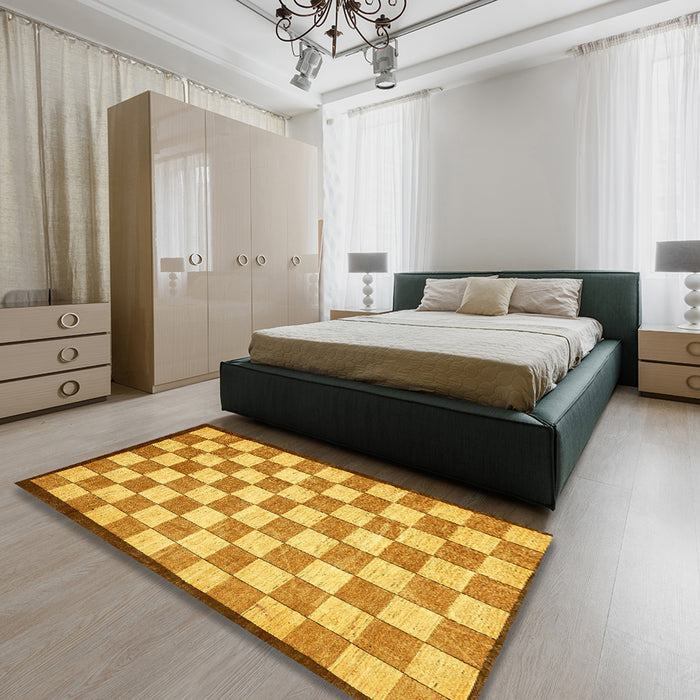 Abstract Sedona Brown Checkered Rug in a Bedroom, abs335