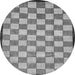 Round Machine Washable Checkered Gray Modern Rug, wshabs335gry