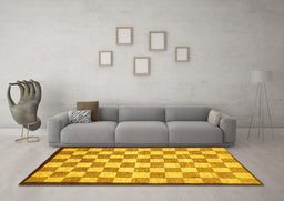 Machine Washable Checkered Yellow Modern Rug in a Living Room, wshabs335yw
