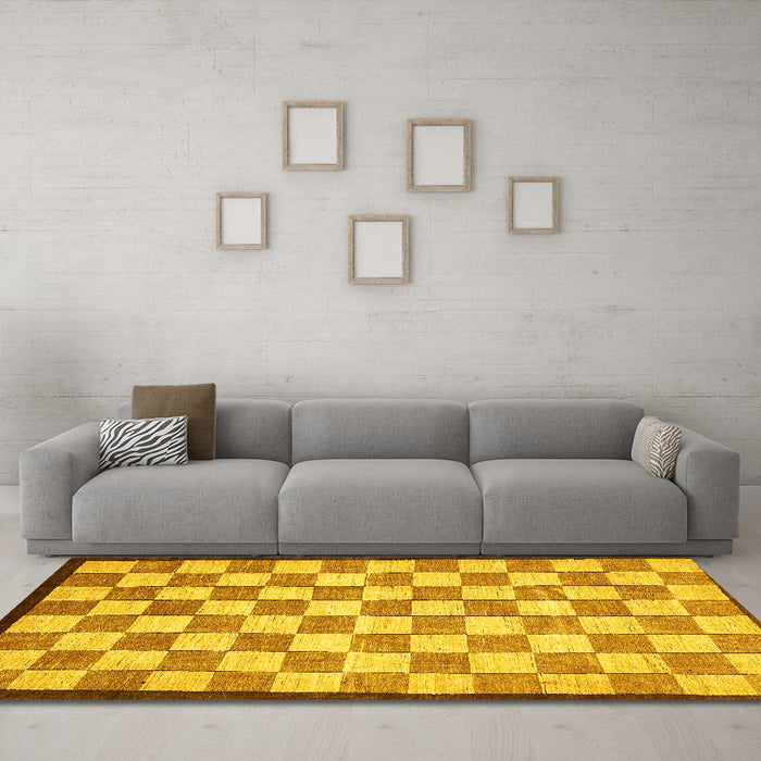 Machine Washable Checkered Yellow Modern Rug in a Living Room, wshabs335yw