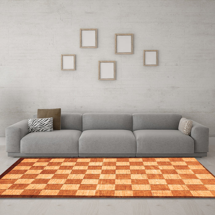 Machine Washable Checkered Orange Modern Area Rugs in a Living Room, wshabs335org