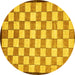 Round Checkered Yellow Modern Rug, abs335yw