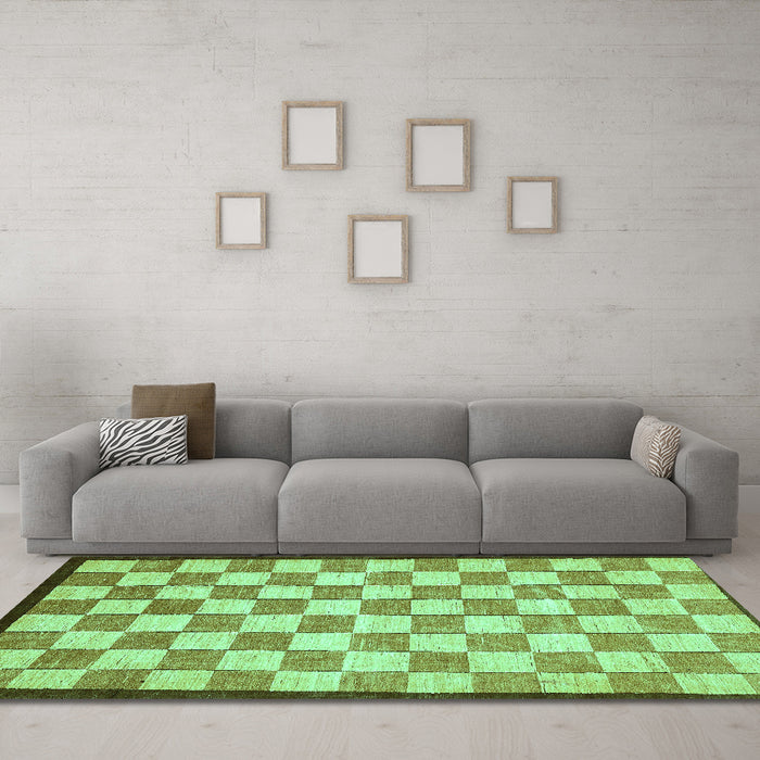 Machine Washable Checkered Turquoise Modern Area Rugs in a Living Room,, wshabs335turq