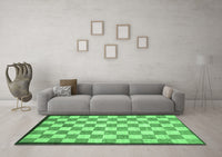 Machine Washable Checkered Emerald Green Modern Rug, wshabs335emgrn