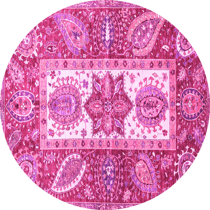 Round Machine Washable Abstract Pink Modern Rug, wshabs3360pnk